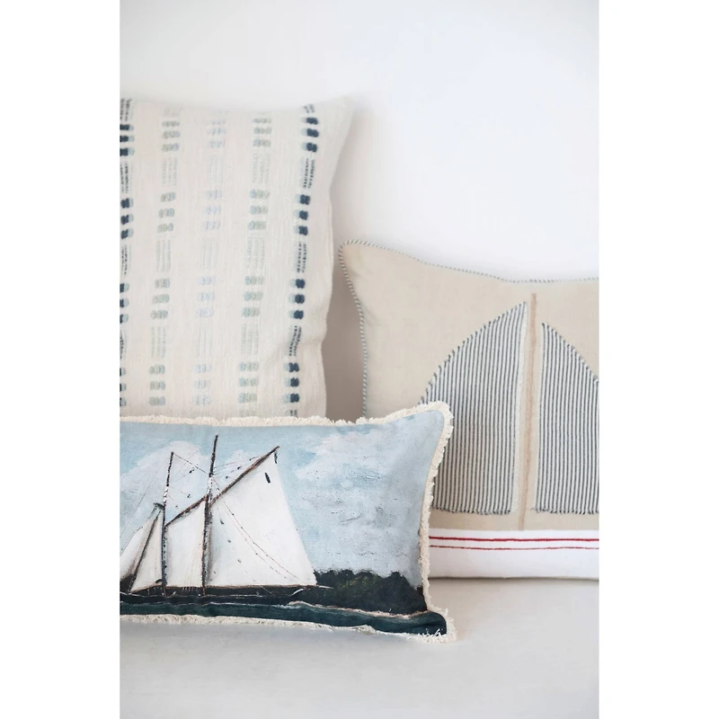 Hello Honey® Sailboat Image Cotton Lumbar Pillow with Fringe