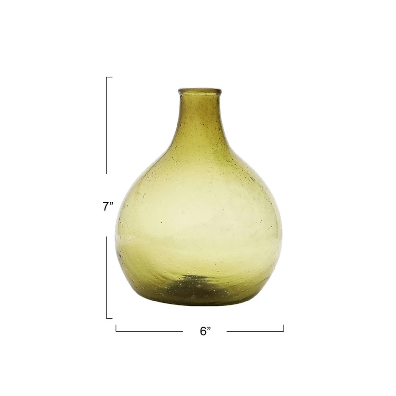 Hello Honey® 7" Olive Green Hand Blown Glass Vase