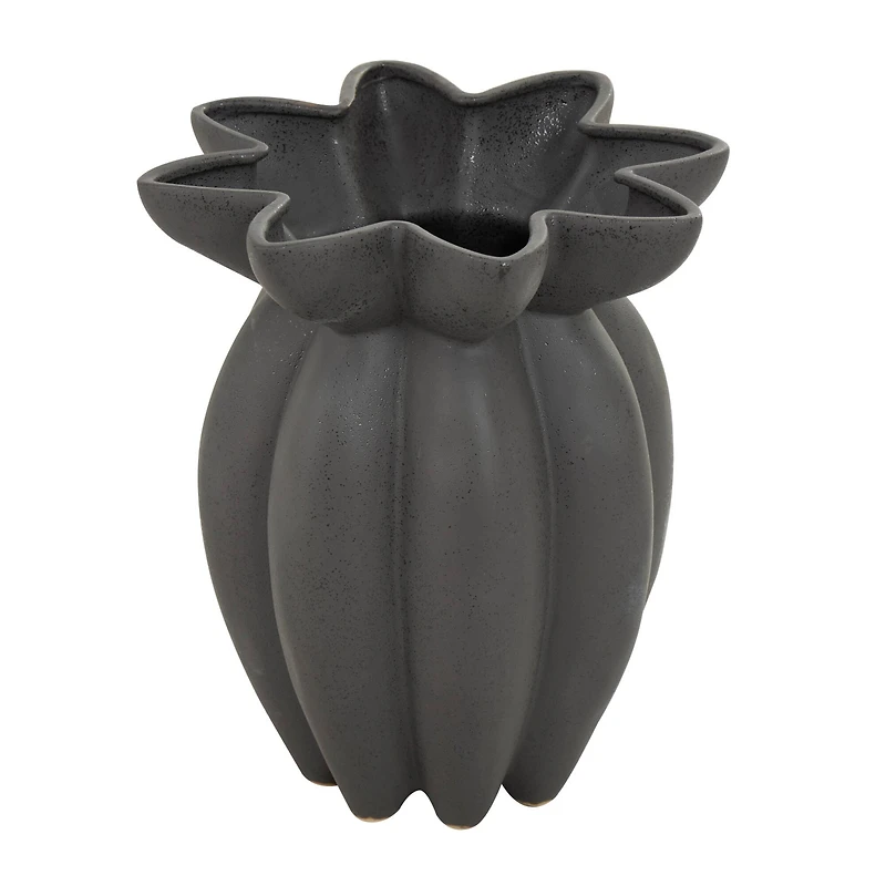 15" Black Ceramic Speckle Textured Tulip Shape Vase