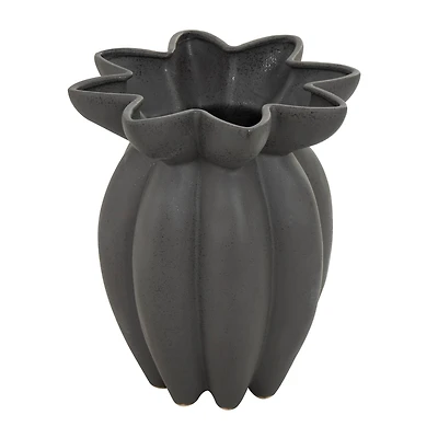 15" Black Ceramic Speckle Textured Tulip Shape Vase
