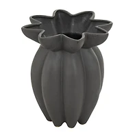15" Black Ceramic Speckle Textured Tulip Shape Vase