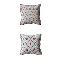 Hello Honey® 18" Embroidered Tree & Star Woven Cotton Throw Pillow Set