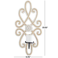24" White Wood Beaded Pillar Scroll Wall Sconce