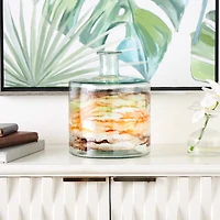 10" Clear & Brown Swirl Abstract Spanish Bottle Recycled Glass Vase