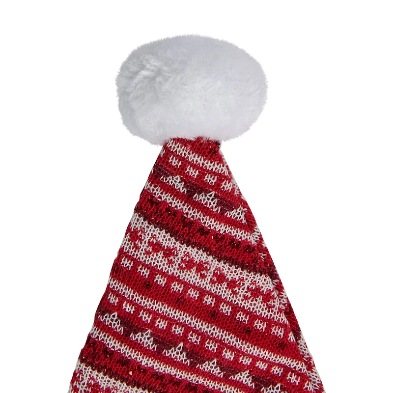 17" Red & White Nordic Striped Santa Hat with Pom Pom