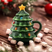 Mr. Christmas 16oz. Green Nostalgic Ceramic Tree Lidded Mug