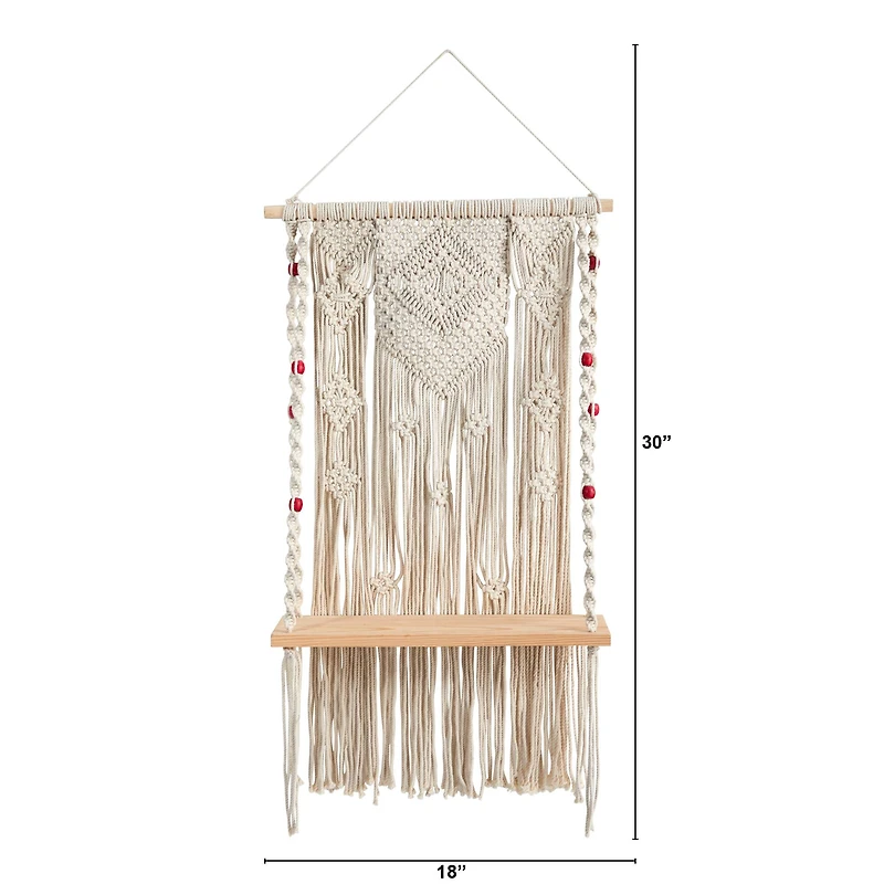 2.5ft. x 1.5ft. Bohemian Macrame Wall Hanging with Wooden Shelf