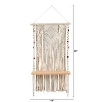 2.5ft. x 1.5ft. Bohemian Macrame Wall Hanging with Wooden Shelf