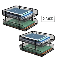 Mind Reader Network Collection Black Metal Mesh 2-Tier Letter Size Paper Trays, 2ct.