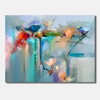 Designart - Abstract Red Blue And Pink Flowers