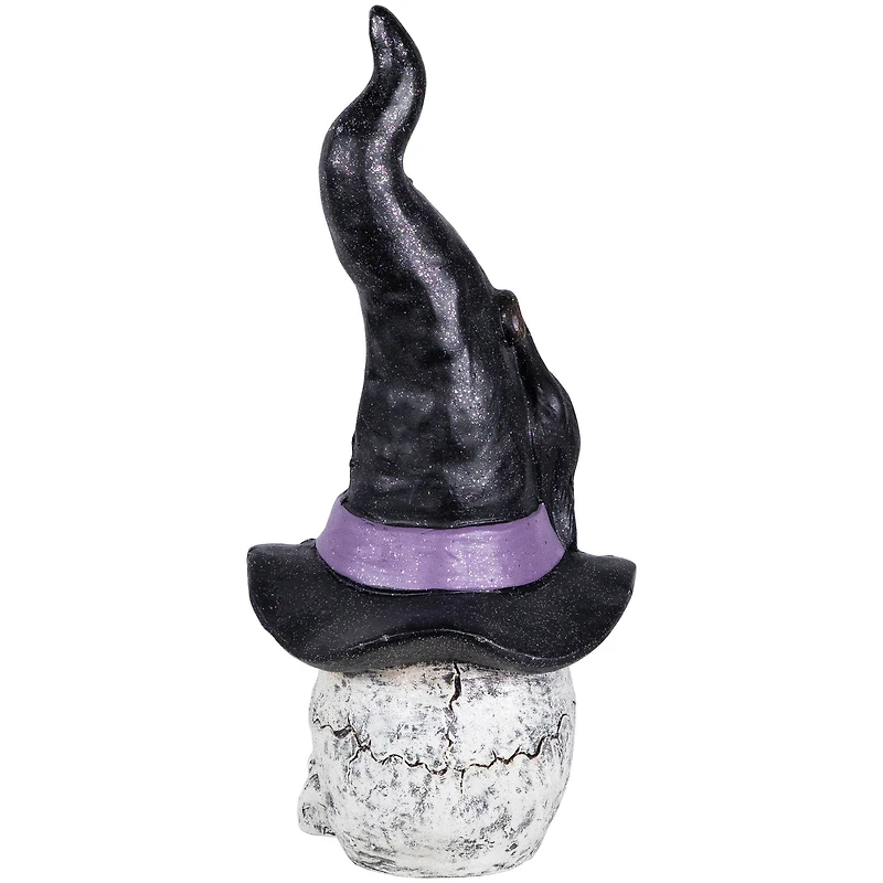22.75" Skull in Witch Hat with Black Cat Halloween Decoration
