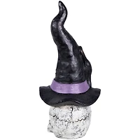 22.75" Skull in Witch Hat with Black Cat Halloween Decoration
