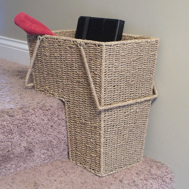 Household Essentials Seagrass & Corn Husk Wicker Stair Basket