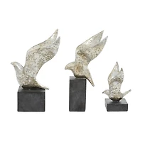 Set of 3 Silver Polystone Contemporary Sculpture, 14", 9", 14"