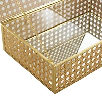 Brown Woven Rattan & Glass Panel Jewelry Box with Chain Accent Set