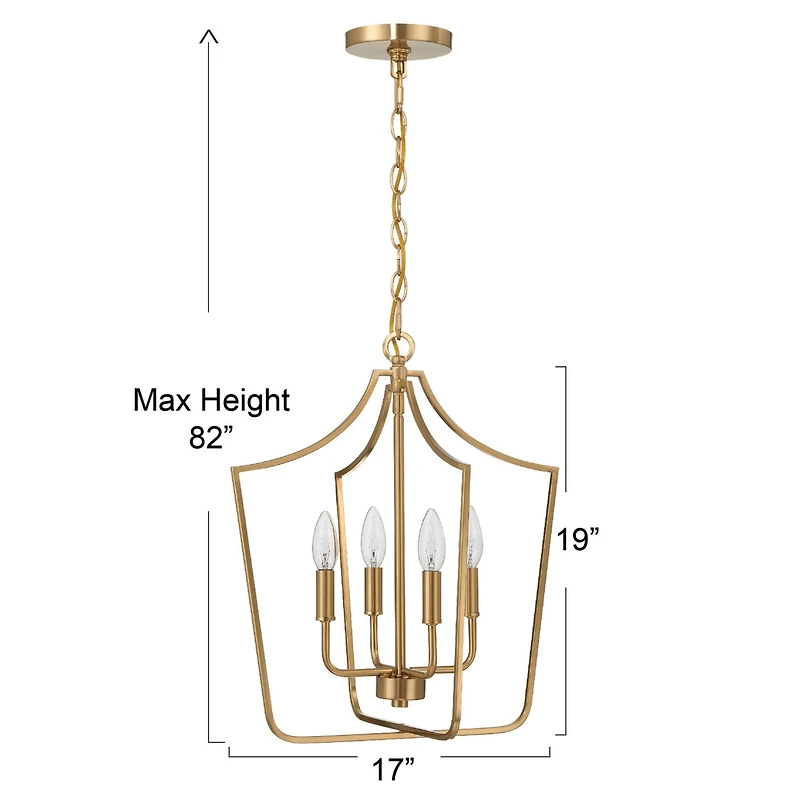 Hello Honey® Constance Brushed Gold Tapered Metal 4-Light Candelabra Chandelier Style Ceiling Light
