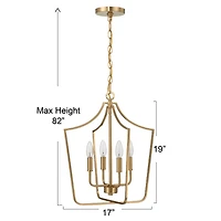 Hello Honey® Constance Brushed Gold Tapered Metal 4-Light Candelabra Chandelier Style Ceiling Light