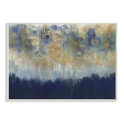 Stupell Industries Abstract Gold Blue Textured Surface White Framed Wall Art