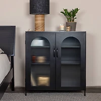 Hello Honey® Solstice 3ft. Black Metal Cabinet with Arched Glass Doors