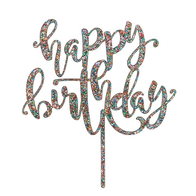 Multicolor Glitter Happy Birthday Cake Topper by Makery®