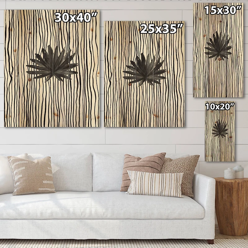 Designart - Black and White Tropical Leaf On Striped III