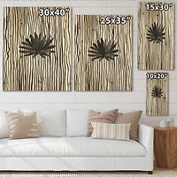 Designart - Black and White Tropical Leaf On Striped III