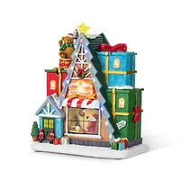 Glitzhome® 10.75" Lighted CHRISTMAS TOY MARKET Resin Village with Movement and Music
