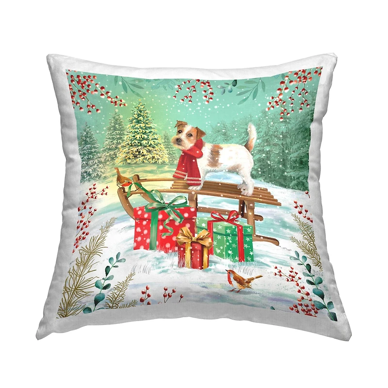 Stupell Industries Festive Puppy Gift Sleigh Decorative Printed Throw Pillow