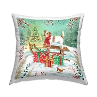 Stupell Industries Festive Puppy Gift Sleigh Decorative Printed Throw Pillow