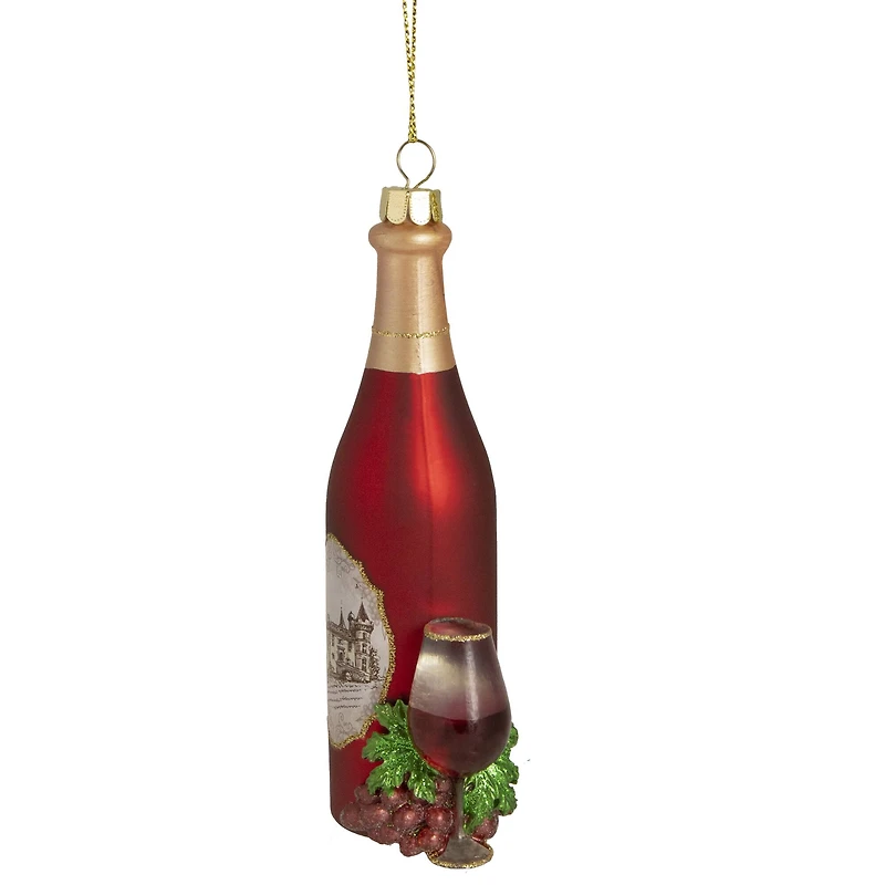 6" Matte Red Wine Country Glass Bottle Christmas Ornament