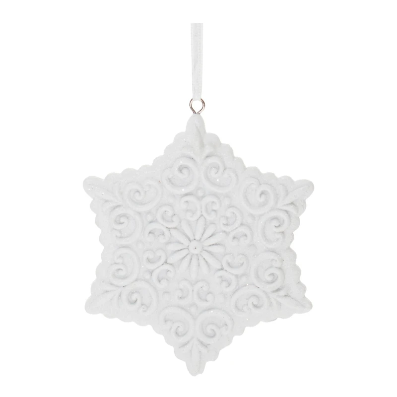 Ornate White Snowflake Ornaments Set