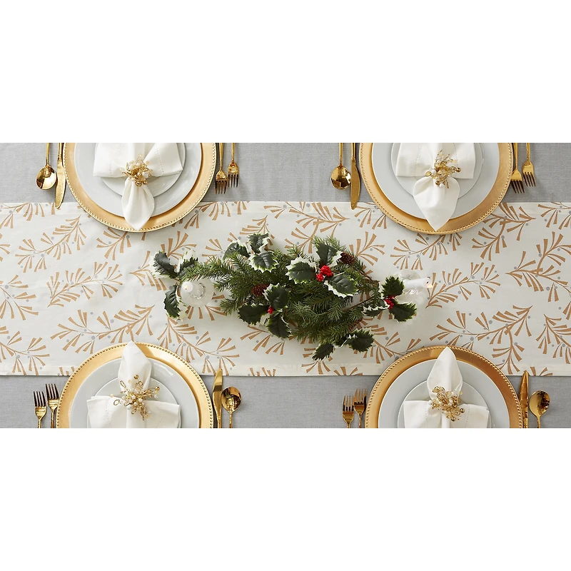 DII® 72" Metallic Holly Leaves Table Runner