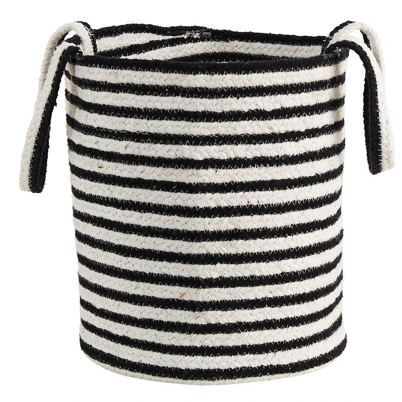 13'' Black & White Striped Natural Cotton & Jute Basket Planter