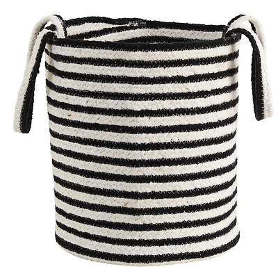 13'' Black & White Striped Natural Cotton & Jute Basket Planter