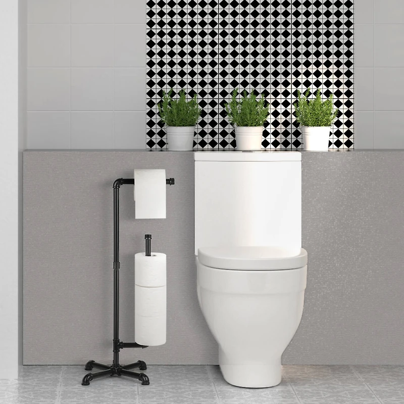 Black Freestanding Toilet Paper Cast Iron Pipe Stand