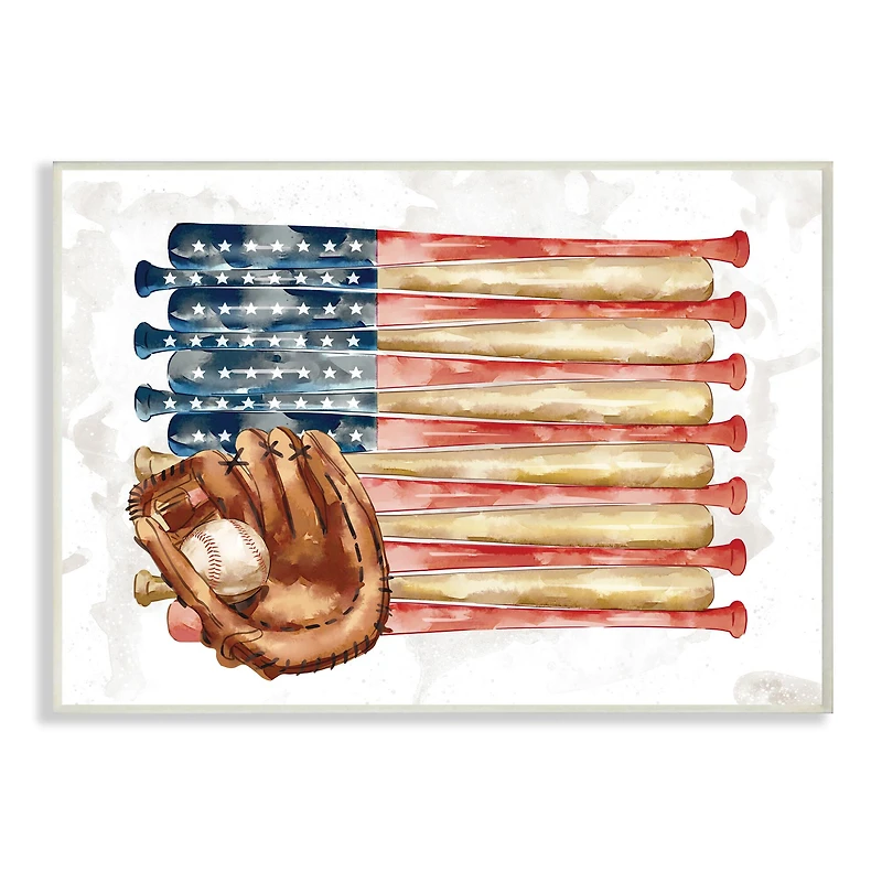 Stupell Industries American Baseball Flag Children's Sports Mitt Wood Wall Plaque
