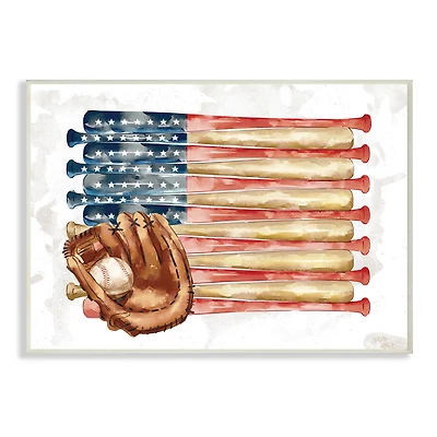 Stupell Industries American Baseball Flag Children's Sports Mitt Wood Wall Plaque