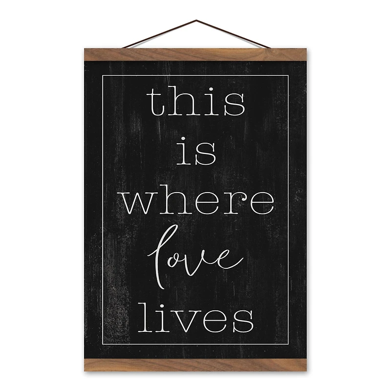 This is Where Love Lives Teak Hanging Canvas