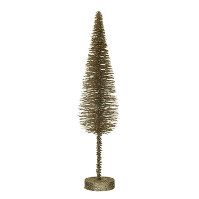 Hello Honey® 15.75" Gold Plastic Bottle Brush Tree with Wood Base