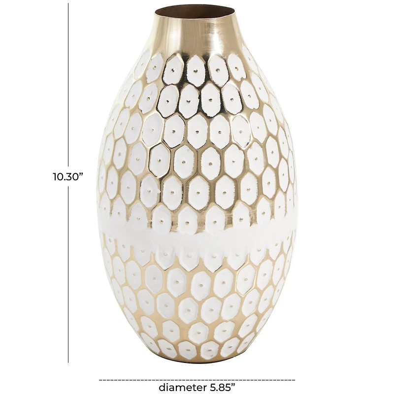 10" Gold Metal Geometric Geometric Dot Vase with White Accents