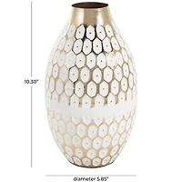 10" Gold Metal Geometric Geometric Dot Vase with White Accents
