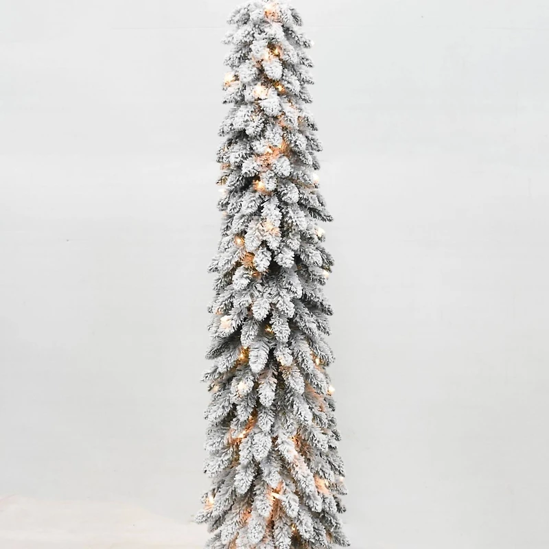 6ft. Pre-Lit Pencil Flocked Alpine Artificial Christmas Tree, Clear Lights
