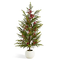 Glitzhome® 37.5"H Chirstmas Greenery Pine Porch Tree with Berries