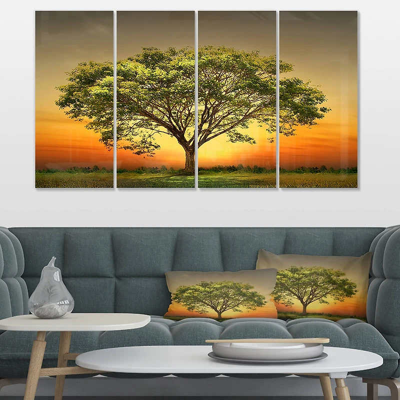 Designart - Green Tree against Setting Sun