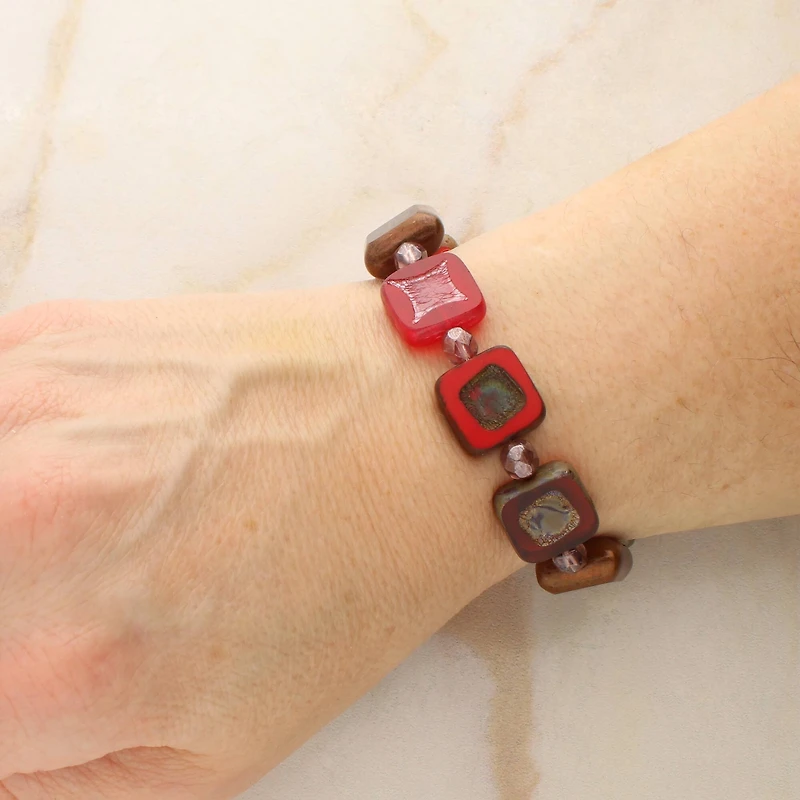 Red Squares Czech Glass Bead Mix by Bead Landing™