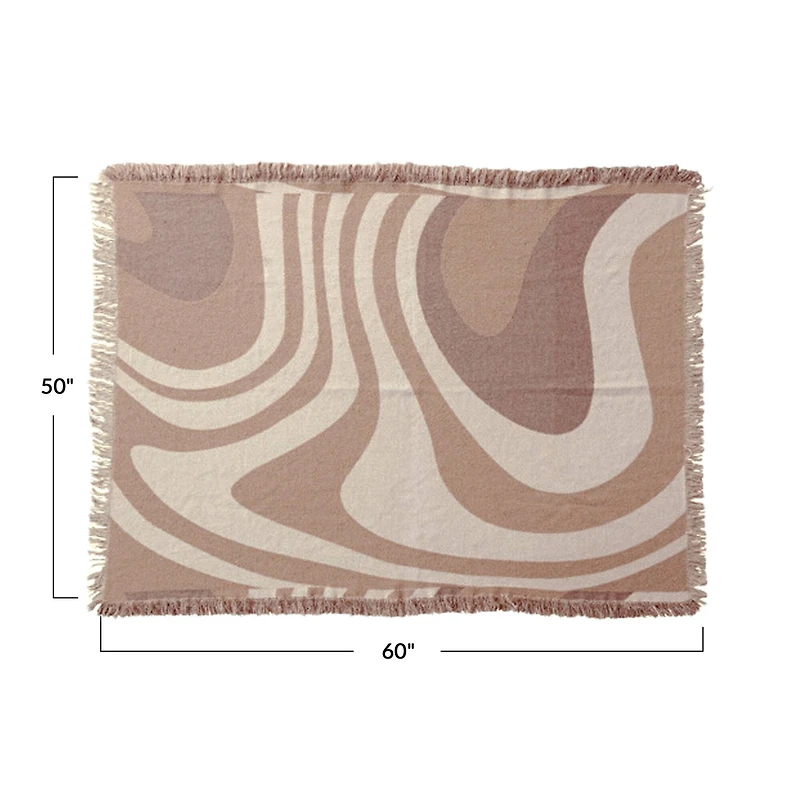 Hello Honey® Brown & Beige Wave Design Woven Reclaimed Cotton Blend Throw with Fringe