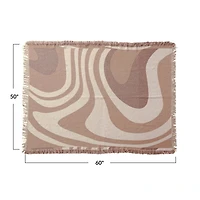 Hello Honey® Brown & Beige Wave Design Woven Reclaimed Cotton Blend Throw with Fringe