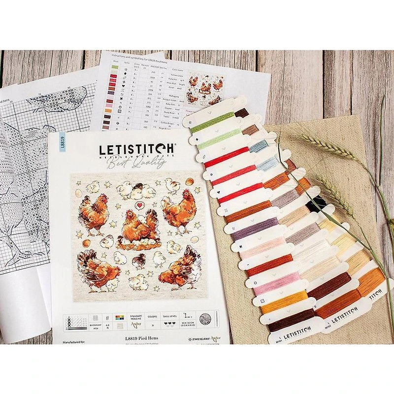 LetiStitch Pied Hens Counted Cross Stitch Kit