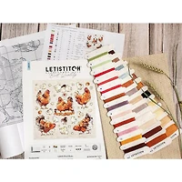 LetiStitch Pied Hens Counted Cross Stitch Kit