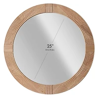 Natural Beige Wood Framed Farmhouse Round Wall Mirror - 31.5" x 31.5"